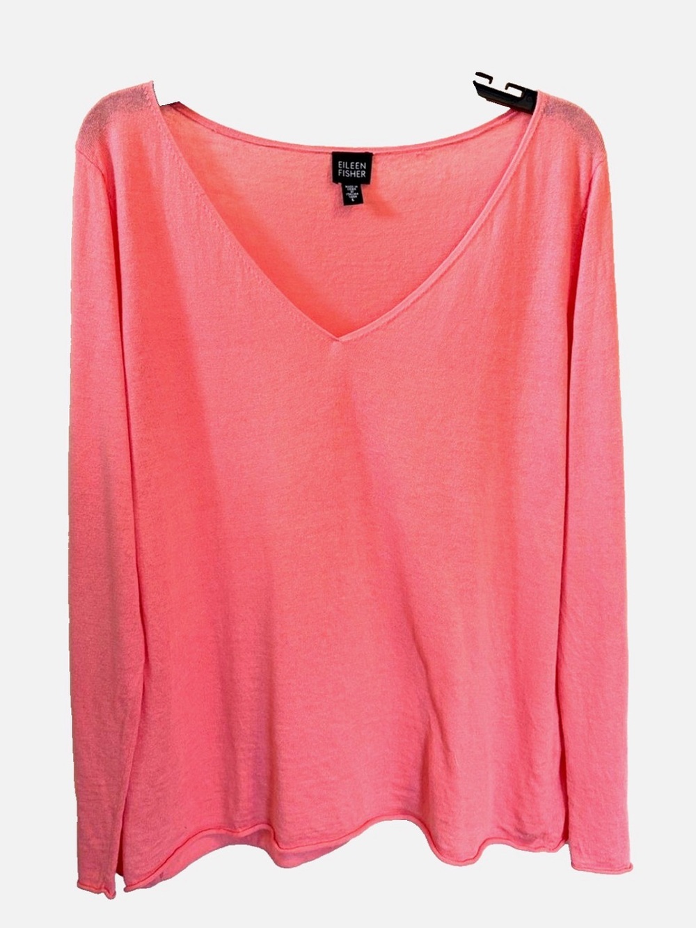 Eileen Fisher Linen Cotton Sweater L Coral Pink V Neck Italian Yarn Lightweight
